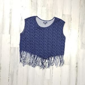 Freshman Blue Fringe Bottom Sleeveless Tank Shirt Women's Size XL